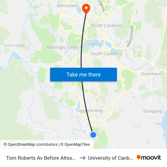 Tom Roberts Av Before Altson Cct to University of Canberra map