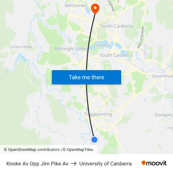 Knoke Av Opp Jim Pike Av to University of Canberra map