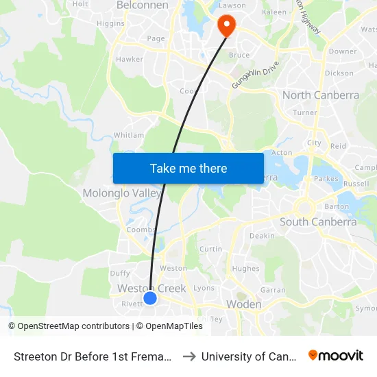 Streeton Dr Before 1st Fremantle Dr to University of Canberra map