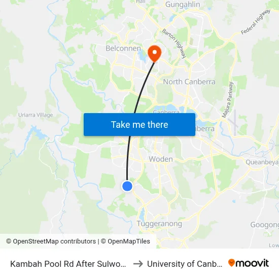 Kambah Pool Rd After Sulwood Dr to University of Canberra map