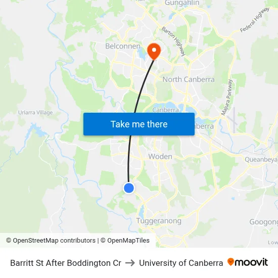 Barritt St After Boddington Cr to University of Canberra map