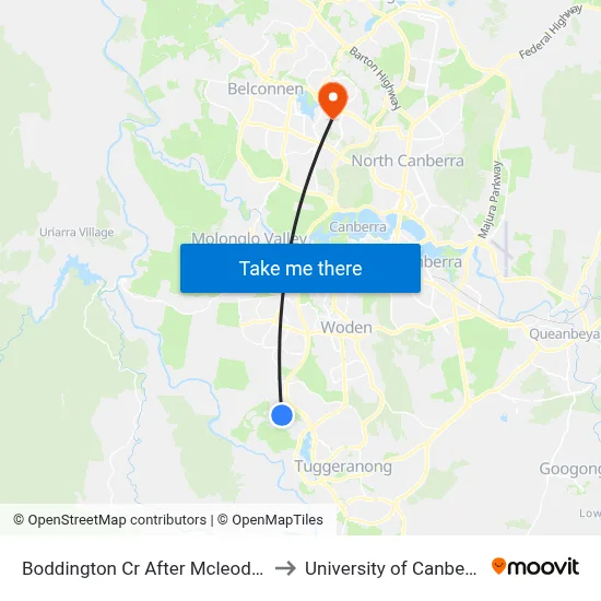 Boddington Cr After Mcleod Pl to University of Canberra map