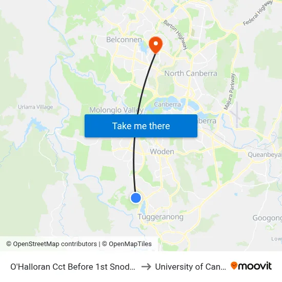 O'Halloran Cct Before 1st Snodgrass Cr to University of Canberra map