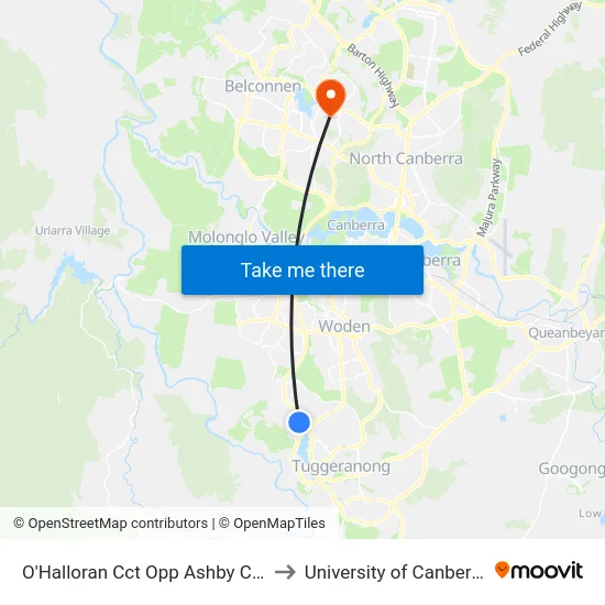 O'Halloran Cct Opp Ashby Cct to University of Canberra map