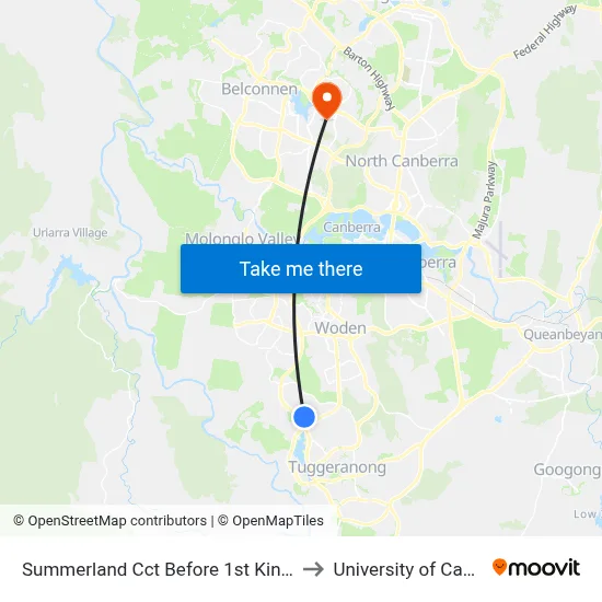 Summerland Cct Before 1st Kingsmill St to University of Canberra map