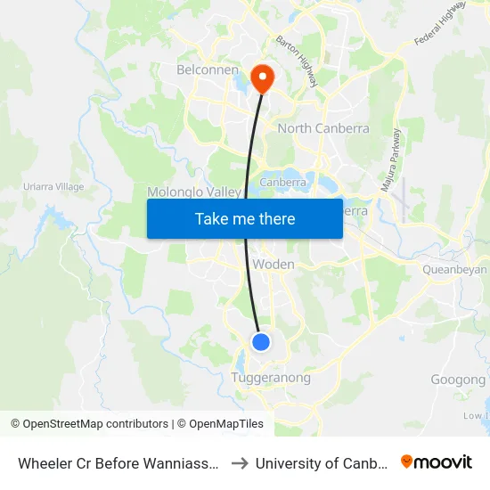Wheeler Cr Before Wanniassa Hs to University of Canberra map
