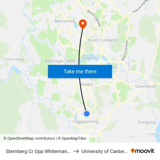 Sternberg Cr Opp Whiteman Cr to University of Canberra map