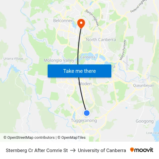 Sternberg Cr After Comrie St to University of Canberra map