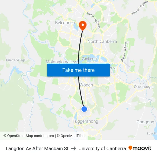 Langdon Av After Macbain St to University of Canberra map