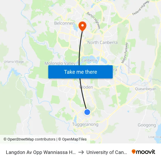 Langdon Av Opp Wanniassa Hills Ps to University of Canberra map