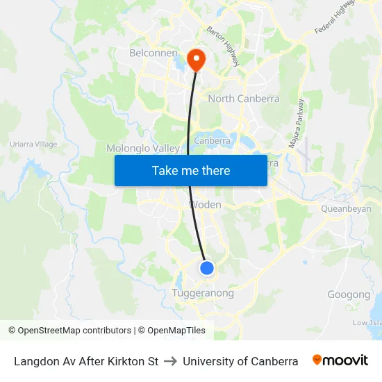 Langdon Av After Kirkton St to University of Canberra map