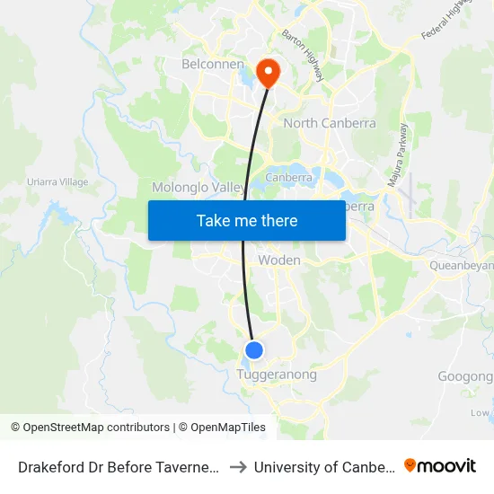 Drakeford Dr Before Taverner St to University of Canberra map