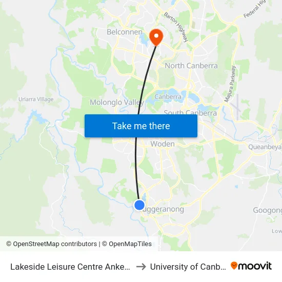 Lakeside Leisure Centre Anketell St to University of Canberra map