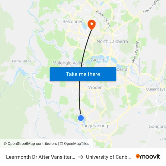 Learmonth Dr After Vansittart Cr to University of Canberra map