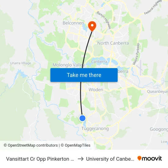 Vansittart Cr Opp Pinkerton Cct to University of Canberra map