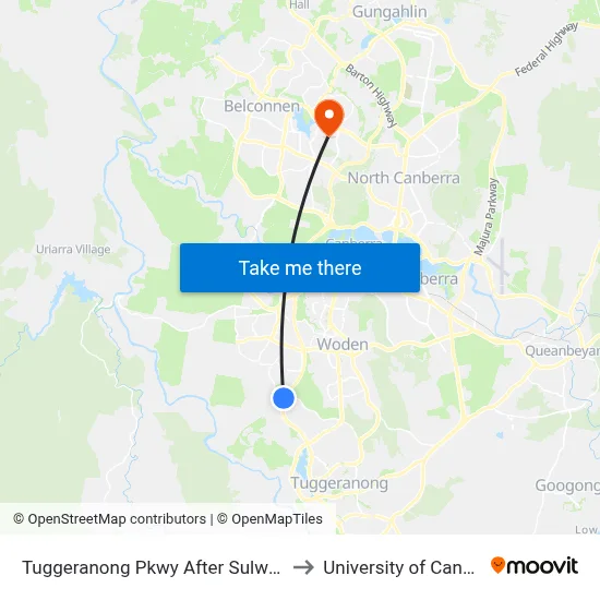 Tuggeranong Pkwy After Sulwood Dr to University of Canberra map