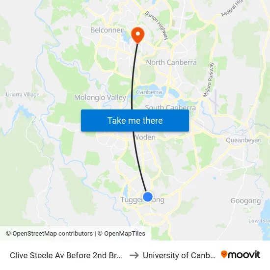 Clive Steele Av Before 2nd Brain St to University of Canberra map