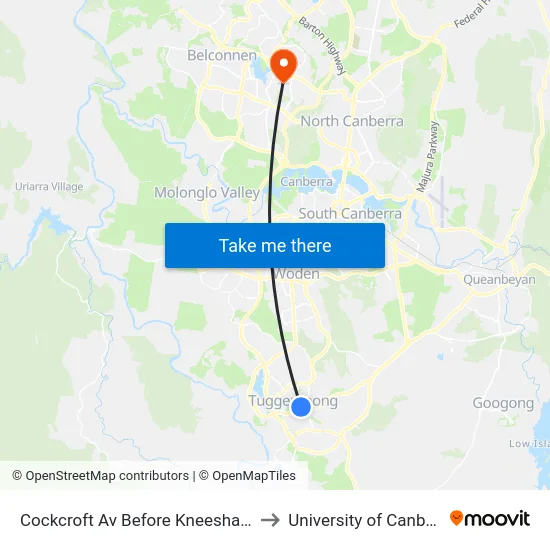 Cockcroft Av Before Kneeshaw St to University of Canberra map