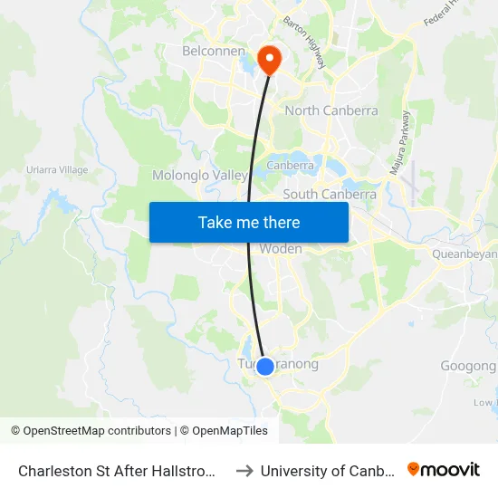 Charleston St After Hallstrom Cct to University of Canberra map