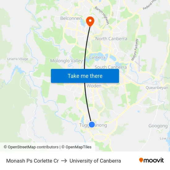 Monash Ps Corlette Cr to University of Canberra map
