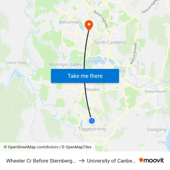 Wheeler Cr Before Sternberg Cr to University of Canberra map