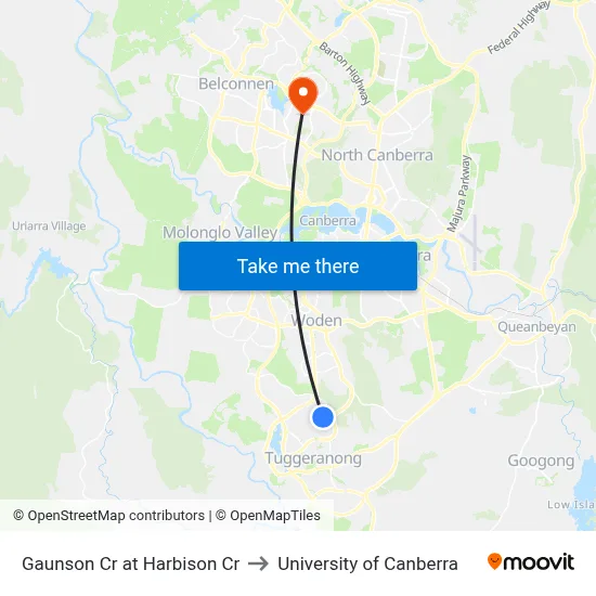 Gaunson Cr at Harbison Cr to University of Canberra map