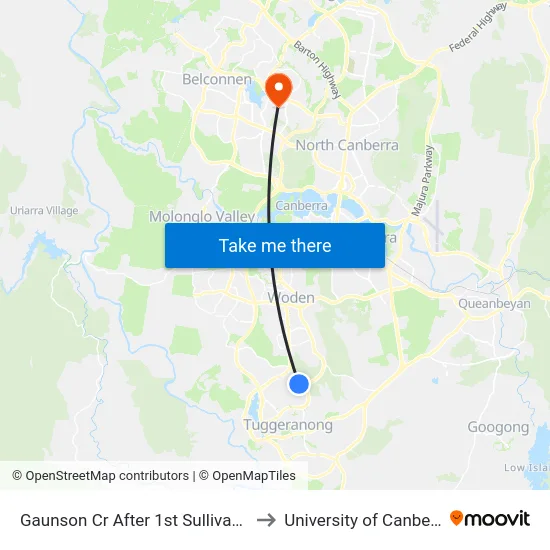 Gaunson Cr After 1st Sullivan Cr to University of Canberra map