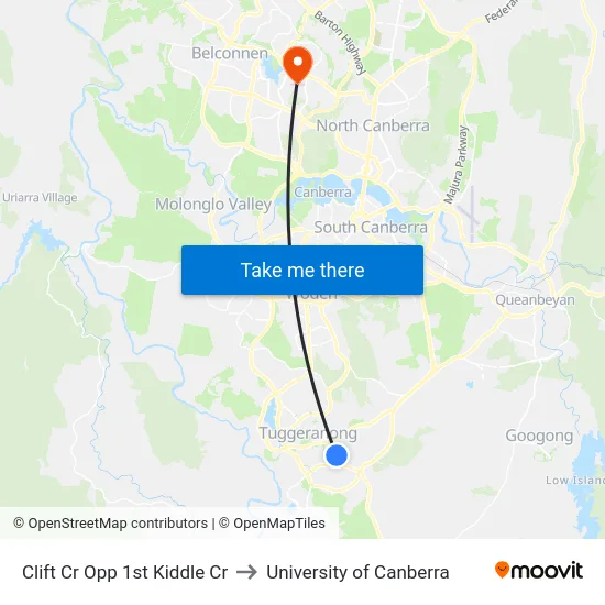Clift Cr Opp 1st Kiddle Cr to University of Canberra map