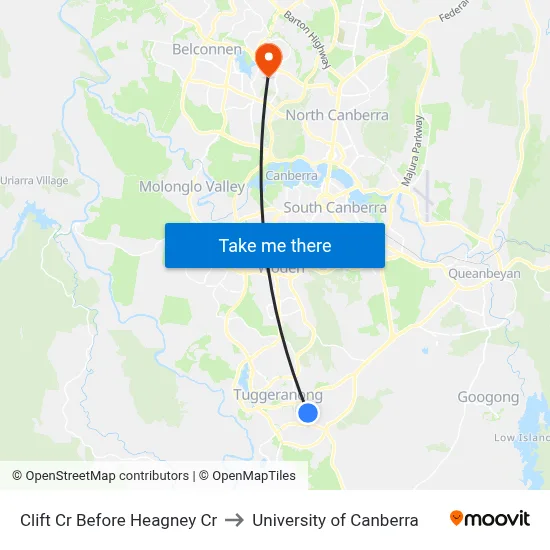 Clift Cr Before Heagney Cr to University of Canberra map
