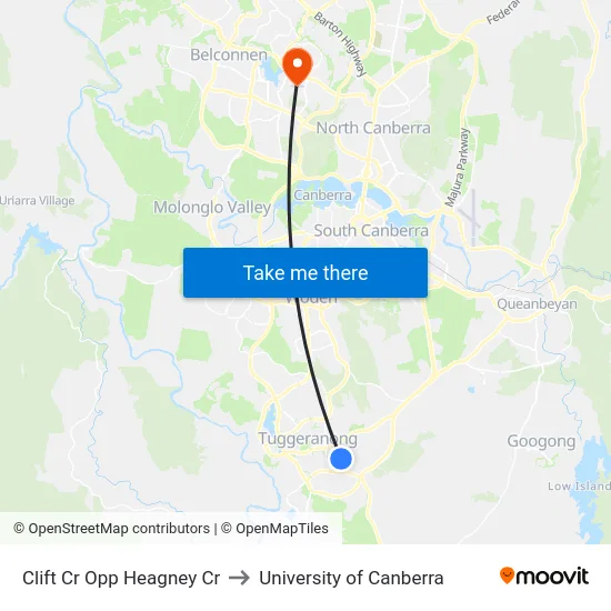 Clift Cr Opp Heagney Cr to University of Canberra map