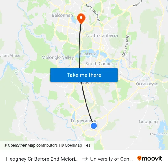 Heagney Cr Before 2nd Mclorinan St to University of Canberra map