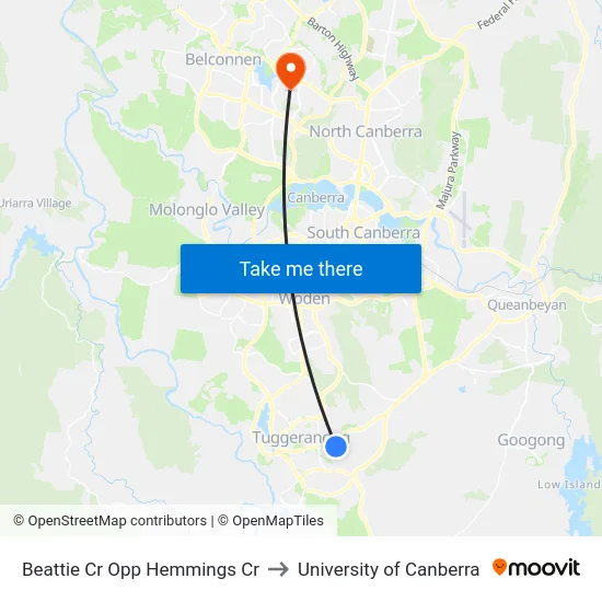 Beattie Cr Opp Hemmings Cr to University of Canberra map