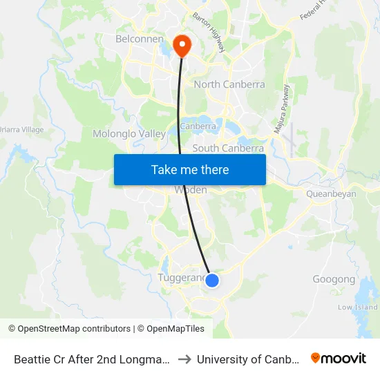 Beattie Cr After 2nd Longman St to University of Canberra map