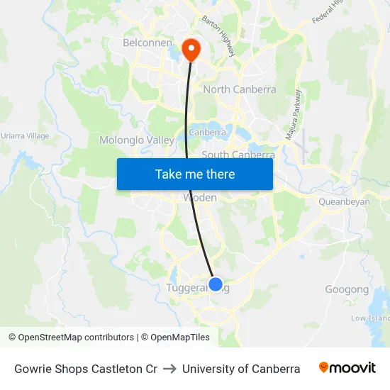 Gowrie Shops Castleton Cr to University of Canberra map
