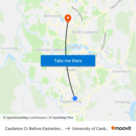 Castleton Cr Before Easterbrook Pl to University of Canberra map