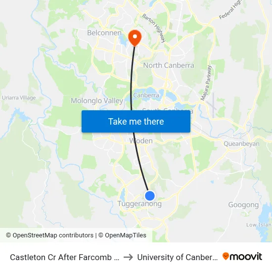 Castleton Cr After Farcomb Pl to University of Canberra map