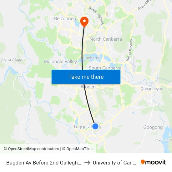 Bugden Av Before 2nd Galleghan Cct to University of Canberra map