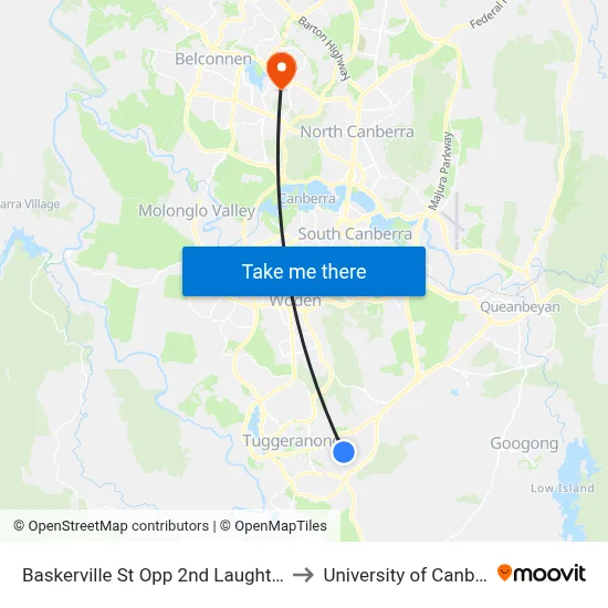 Baskerville St Opp 2nd Laughton St to University of Canberra map