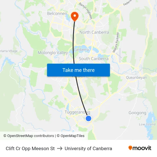 Clift Cr Opp Meeson St to University of Canberra map