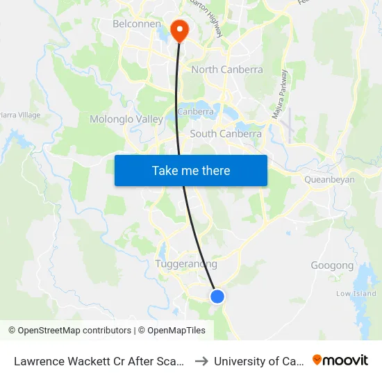 Lawrence Wackett Cr After Scantlebury Cr to University of Canberra map