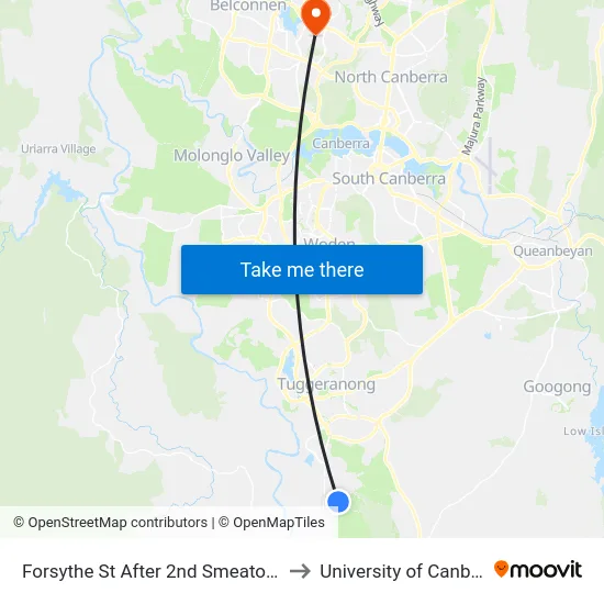 Forsythe St After 2nd Smeaton Cct to University of Canberra map