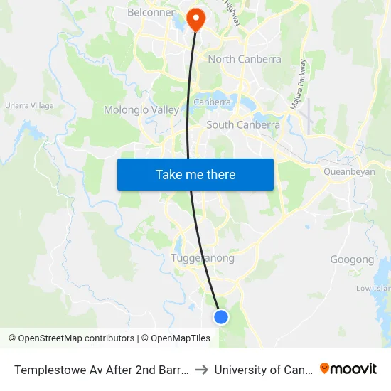 Templestowe Av After 2nd Barringer St to University of Canberra map