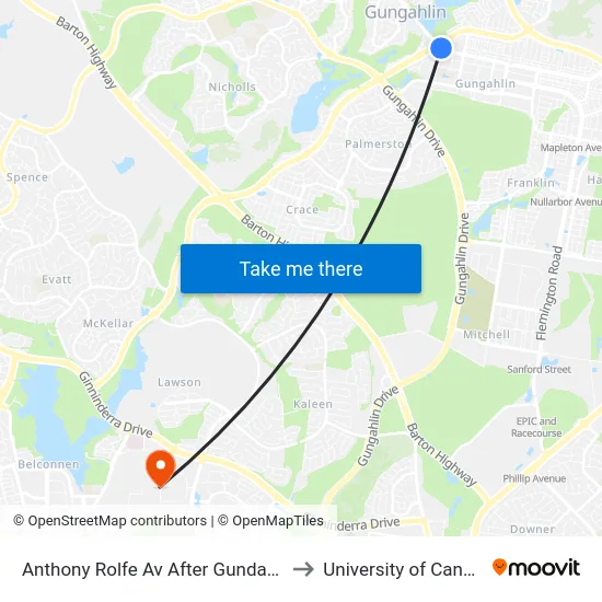 Anthony Rolfe Av After Gundaroo Rd to University of Canberra map
