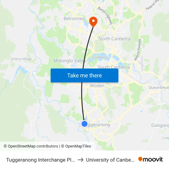 Tuggeranong Interchange Plt 3 to University of Canberra map