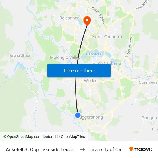 Anketell St Opp Lakeside Leisure Centre to University of Canberra map
