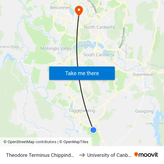 Theodore Terminus Chippindall Cct to University of Canberra map