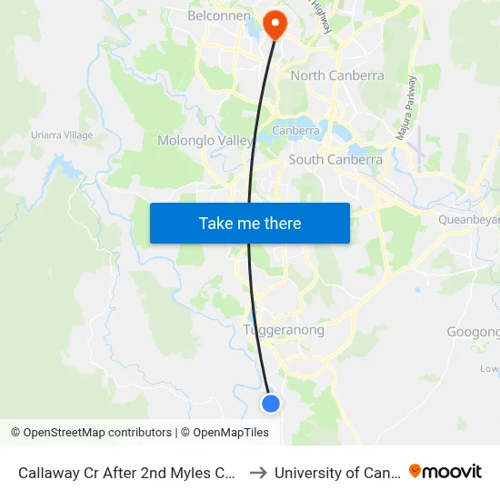 Callaway Cr After 2nd Myles Connell Cr to University of Canberra map