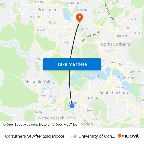 Carruthers St After 2nd Mccormack St to University of Canberra map