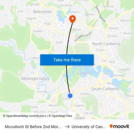 Mcculloch St Before 2nd Morgan Cr to University of Canberra map