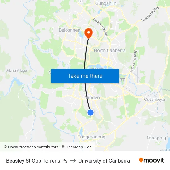 Beasley St Opp Torrens Ps to University of Canberra map
